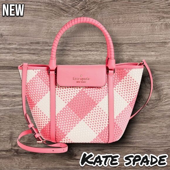 New NWT Kate Spade New York woven plaid tote bag - Picture 1 of 8